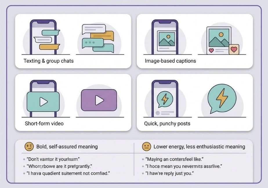 Flat vector infographic displaying a 2x2 grid of social platform usage contexts above a reply etiquette comparison table.