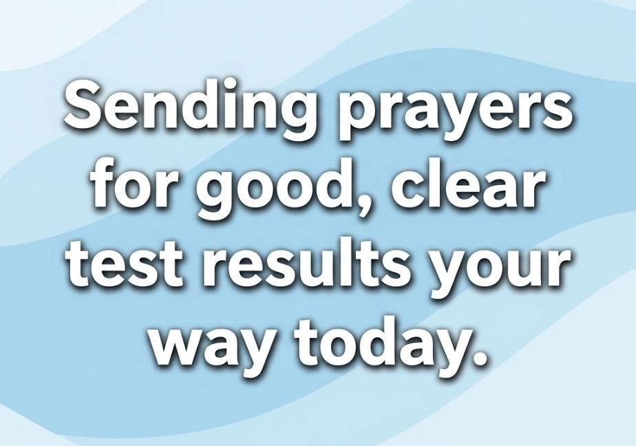 Short prayer for clear test results on soft blue wave background