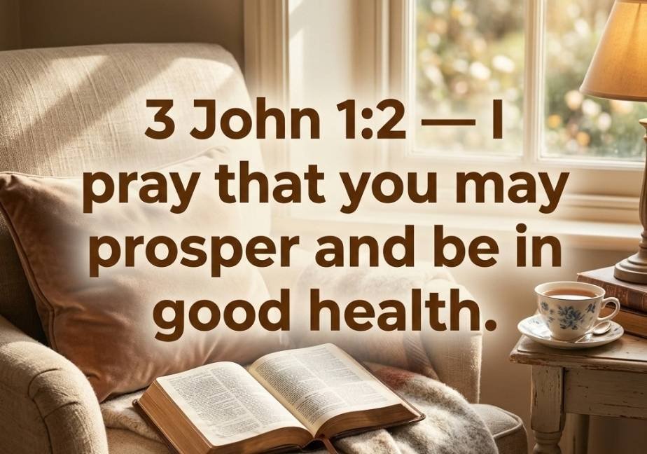 Bible verse 3 John 1:2 for good medical test results with tea and Bible