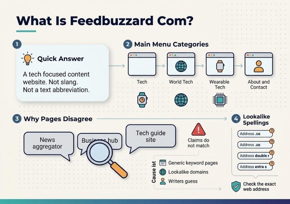 A flat design infographic titled "What Is Brumeblog Com?" on an off-white background with a pale teal title band. The graphic is divided into three sections: "Quick Answer" on the left, "Topic Categories" in the center, and "Key Facts" on the right. A large rounded card on the left shows a magnifying glass icon and the text "Free multi topic WordPress blog". The central section features a grid of eight color-coded circular icons with captions for categories: Business, Finance, Health, Lifestyle, Technology, Travel, Pets, and Education. The right section displays four checklist rows with icons: "Runs on WordPress", "Uses a ready made theme", "No paywall", "No login needed". Along the bottom, a horizontal comparison bar with "Blog" and "Magazine" ends has a slider marker closer to "Blog" and a callout reading "Works like a general blog". A small note beside it says, "Reviews disagree on the label". The palette includes deep navy, teal, warm amber, soft coral, and light gray.