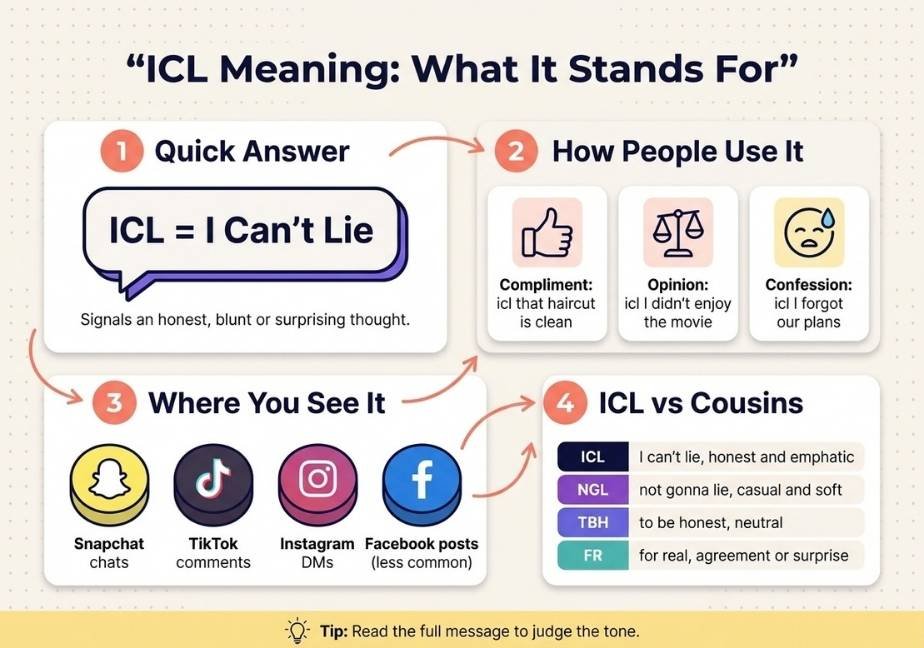 A flat design infographic titled "ICL Meaning: What It Stands For" on a light off-white grid background.
